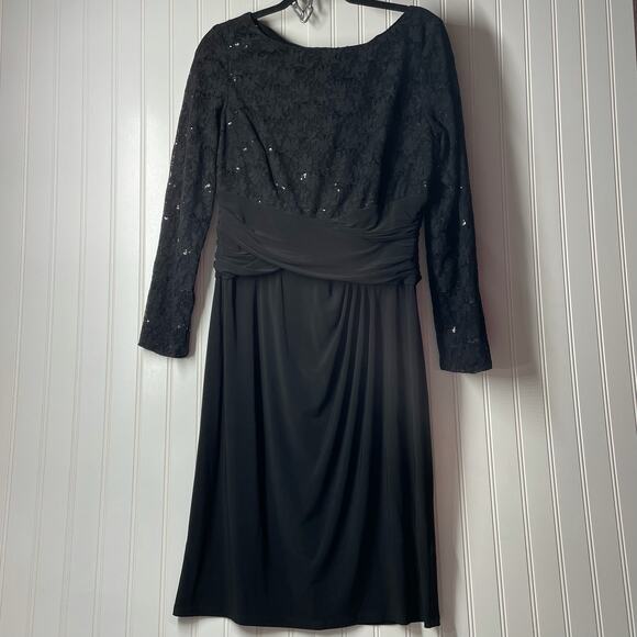 NWT Chaps Ralph Lauren Women's Black Lace Boat Neck Back Zip Midi Dress Size 12 - Picture 1 of 9